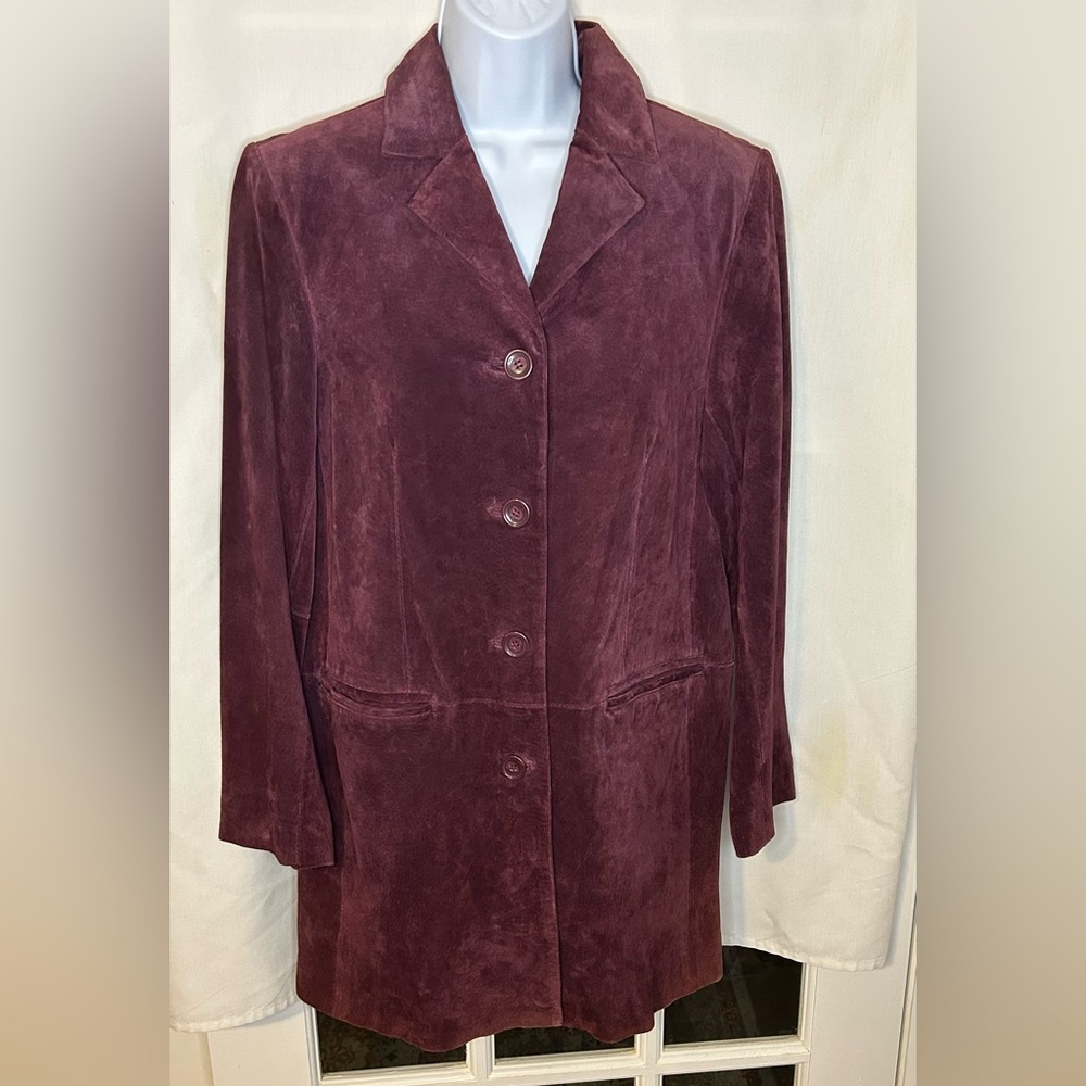 DENNIS by dennis basso VINTAGE SUEDE MID LENGTH JACKET, PLUM, XSM, GREAT SHAPE - Picture 2 of 8